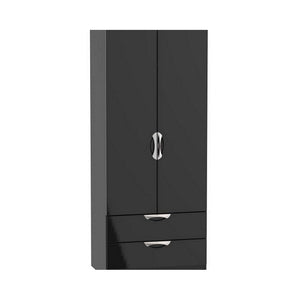 Camden 2 Door Combination Wardrobe-Furniture-Welcome-Black gloss-2 Door / 2 Drawer / No Mirror-Standard height-Levines Furniture