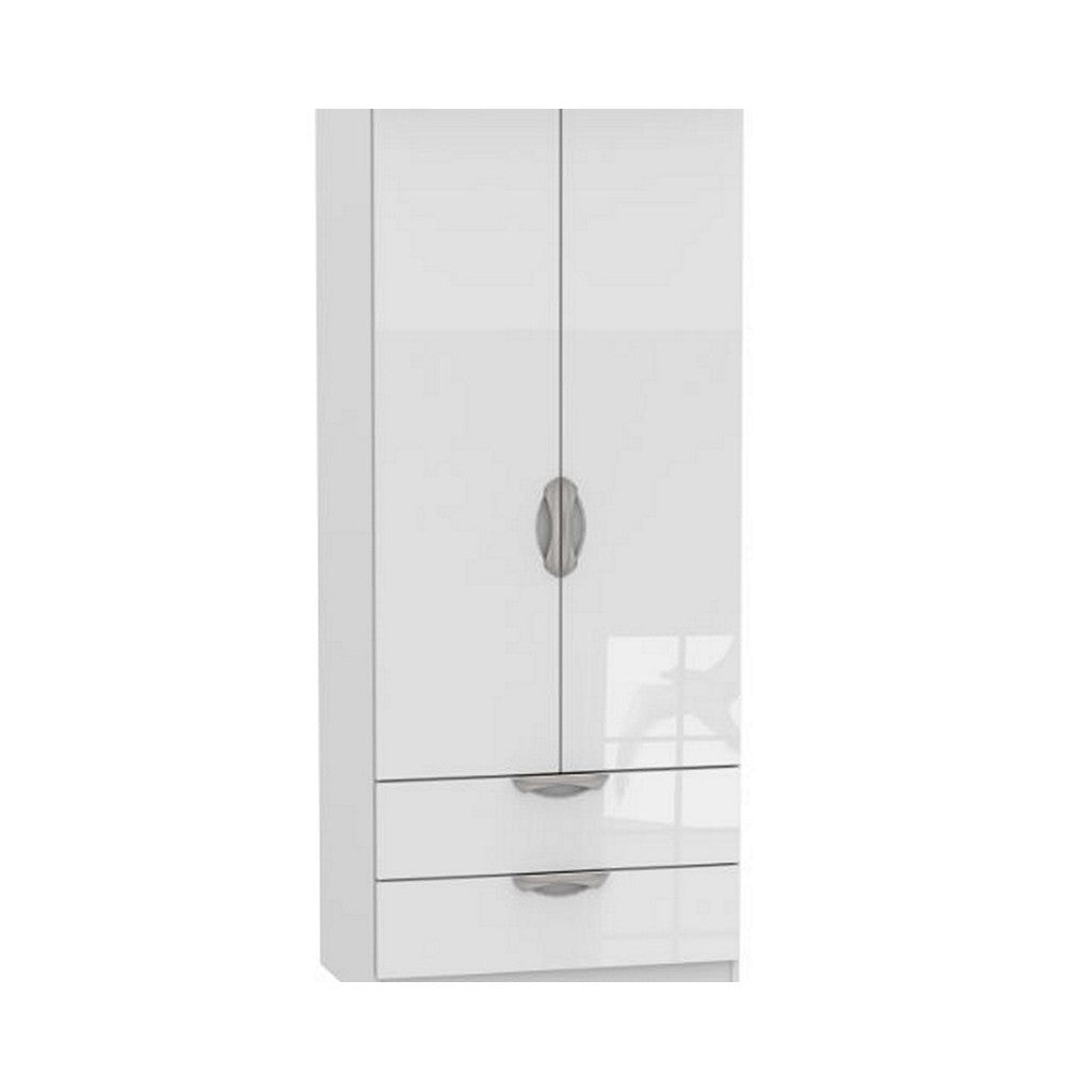 Camden 2 Door Combination Wardrobe-Furniture-Welcome-White gloss-2 Door / 2 Drawer / No Mirror-Standard height-Levines Furniture