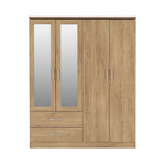 Charles 4 Door Combination Mirrored Wardrobe-Furniture-Seconique-Oak effect-Levines Furniture