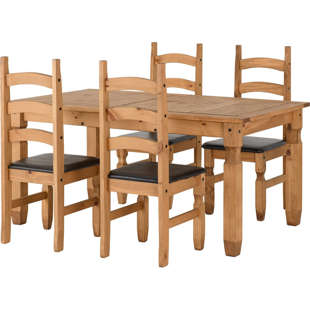 Corona 4 Chair Dining Set-Furniture-Seconique-Distressed Wax Pine-5' Dining Set (4 Chairs)-Levines Furniture