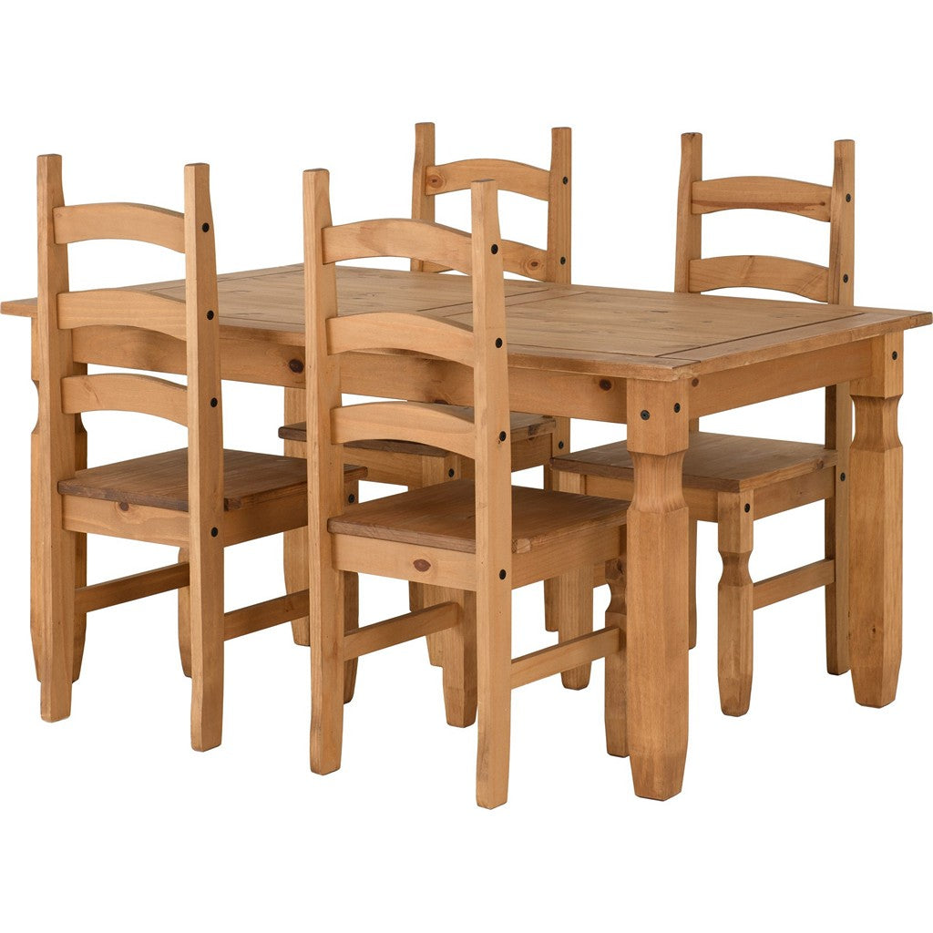 Corona 4 Chair Dining Set-Furniture-Seconique-Distressed Wax Pine-5' Dining Set (4 Chairs)-Levines Furniture