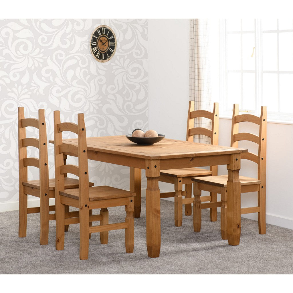 Corona 4 Chair Dining Set-Furniture-Seconique-Distressed Wax Pine-5' Dining Set (4 Chairs)-Levines Furniture