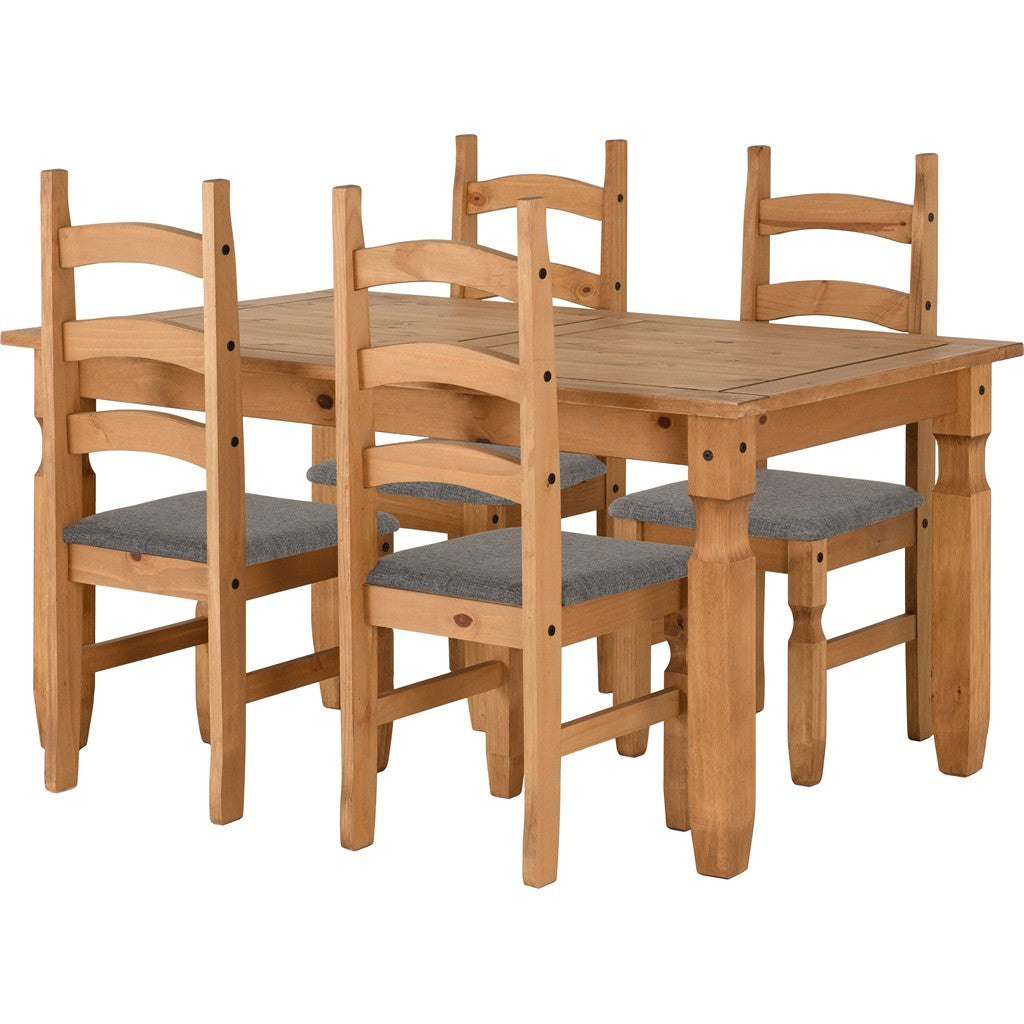 Corona 4 Chair Dining Set-Furniture-Seconique-Distressed Wax Pine-5' Dining Set (4 Chairs)-Levines Furniture