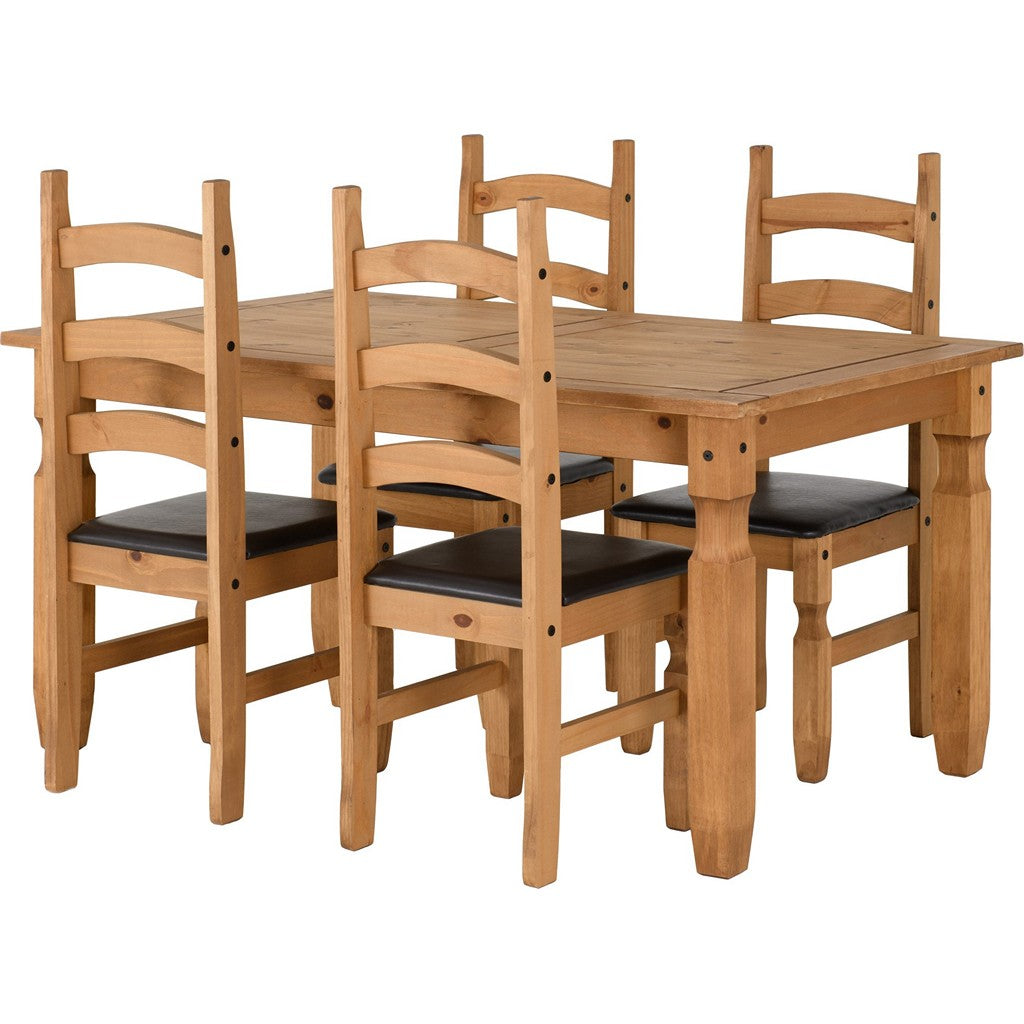 Corona 4 Chair Dining Set-Furniture-Seconique-Distressed Wax Pine-5' Dining Set (4 Chairs)-Levines Furniture