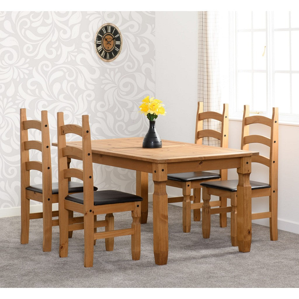 Corona 4 Chair Dining Set-Furniture-Seconique-Distressed Wax Pine-5' Dining Set (4 Chairs)-Levines Furniture