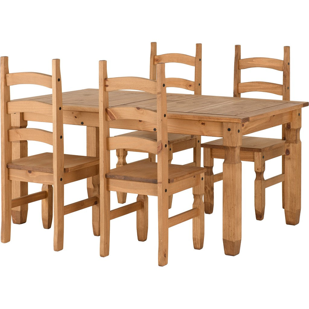 Corona 4 Chair Dining Set-Furniture-Seconique-Distressed Wax Pine-5' Dining Set (4 Chairs)-Levines Furniture