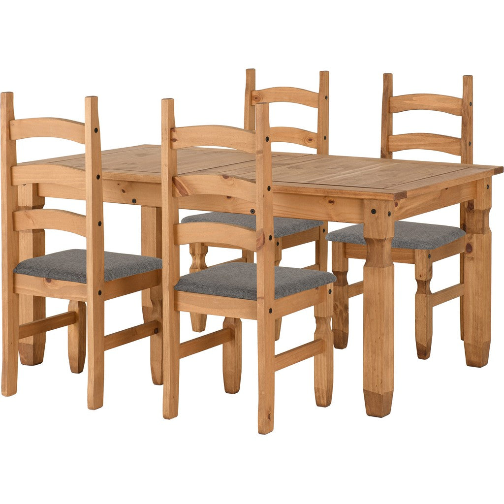 Corona 4 Chair Dining Set-Furniture-Seconique-Distressed Wax Pine-5' Dining Set (4 Chairs)-Levines Furniture