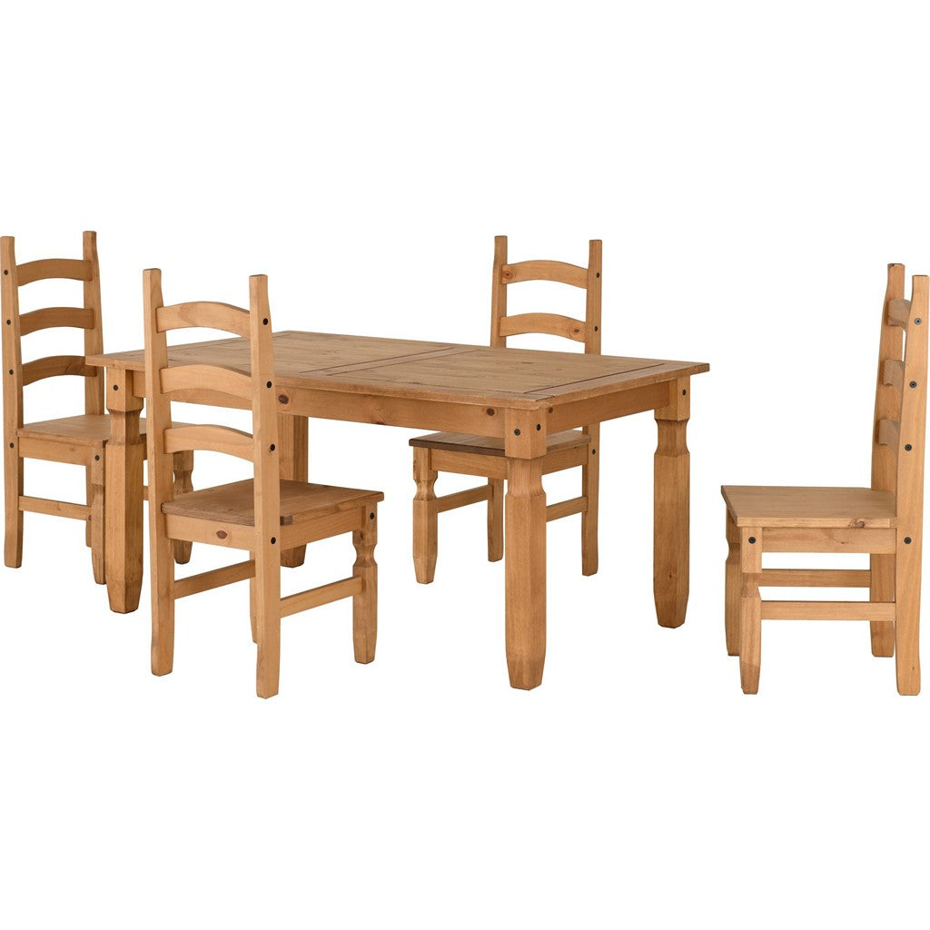 Corona 4 Chair Dining Set-Furniture-Seconique-Distressed Wax Pine-5' Dining Set (4 Chairs)-Levines Furniture