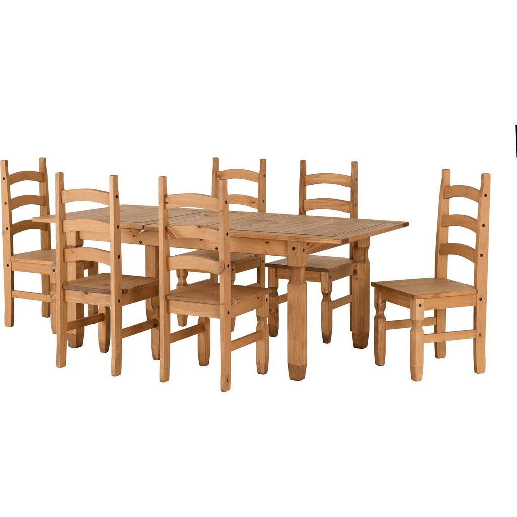 Corona 6 Chair Dining Set-Furniture-Seconique-Distressed Wax Pine-6' Dining Set-Levines Furniture