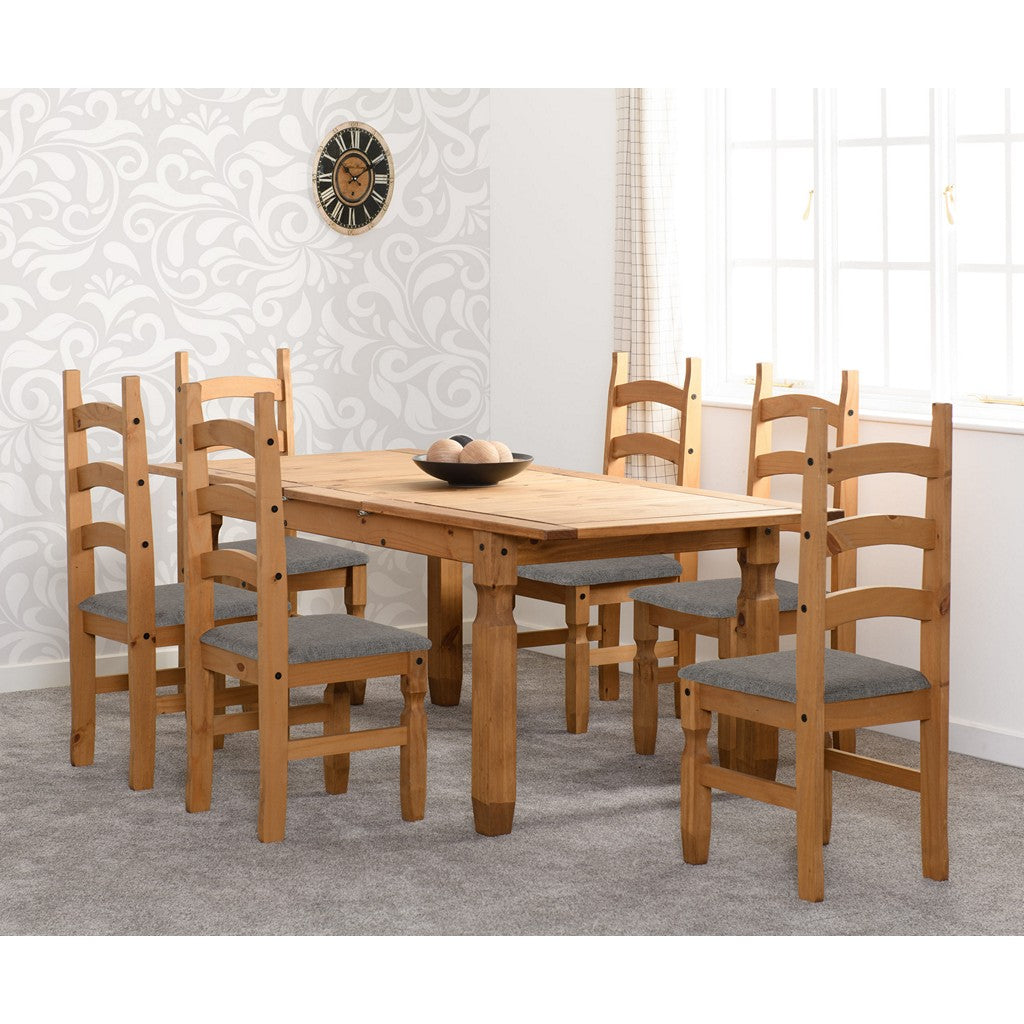 Corona 6 Chair Dining Set-Furniture-Seconique-Distressed Wax Pine-6' Dining Set-Levines Furniture