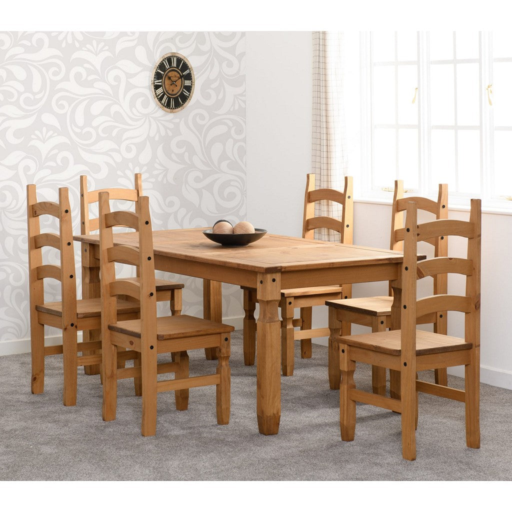 Corona 6 Chair Dining Set-Furniture-Seconique-Distressed Wax Pine-6' Dining Set-Levines Furniture