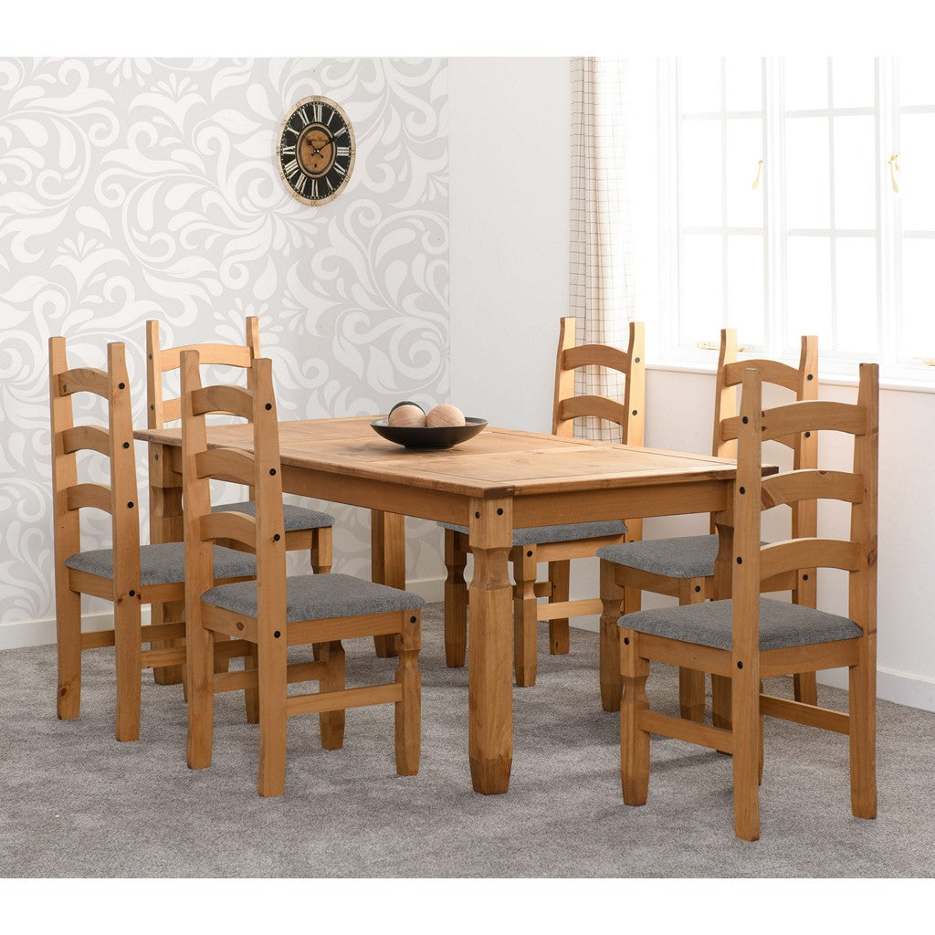 Corona 6 Chair Dining Set-Furniture-Seconique-Distressed Wax Pine-6' Dining Set-Levines Furniture