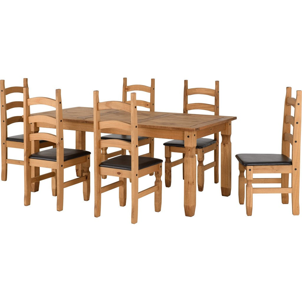 Corona 6 Chair Dining Set-Furniture-Seconique-Distressed Wax Pine-6' Dining Set-Levines Furniture