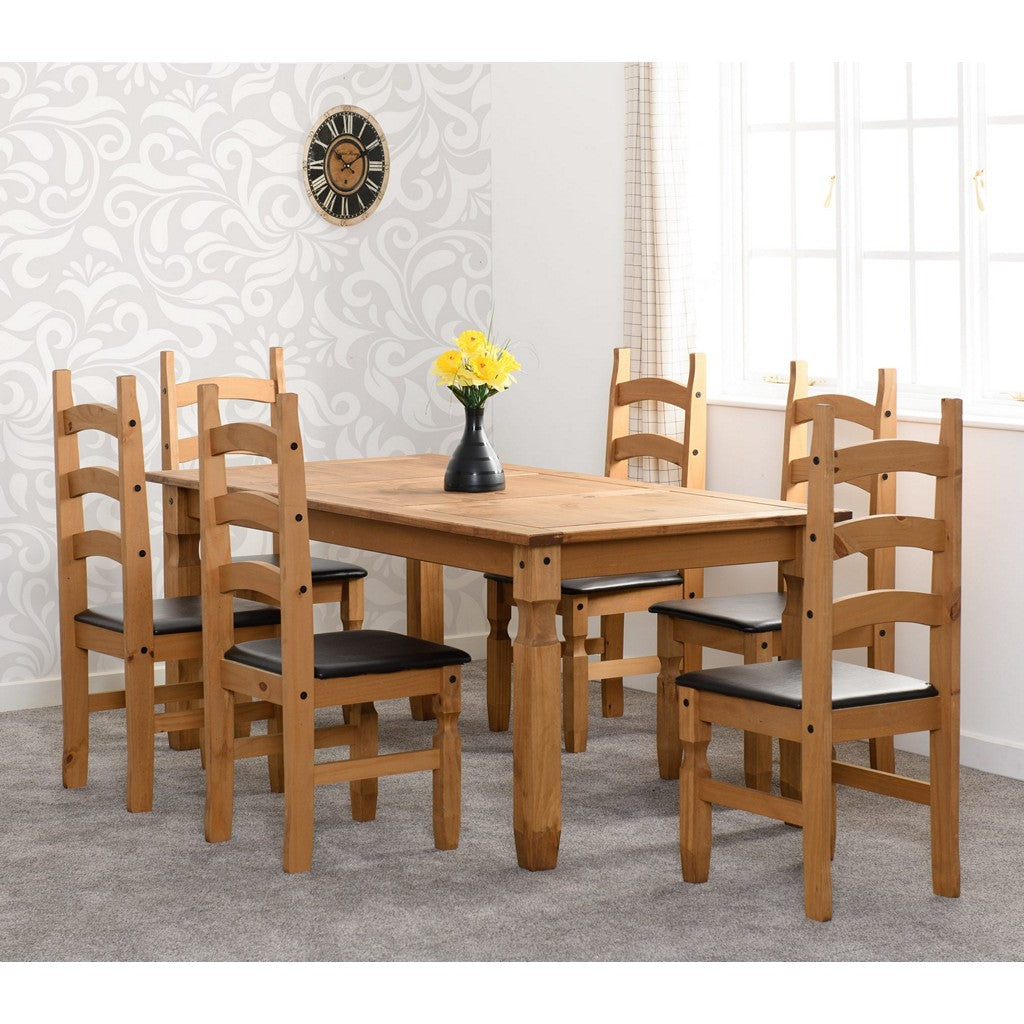 Corona 6 Chair Dining Set-Furniture-Seconique-Distressed Wax Pine-6' Dining Set-Levines Furniture