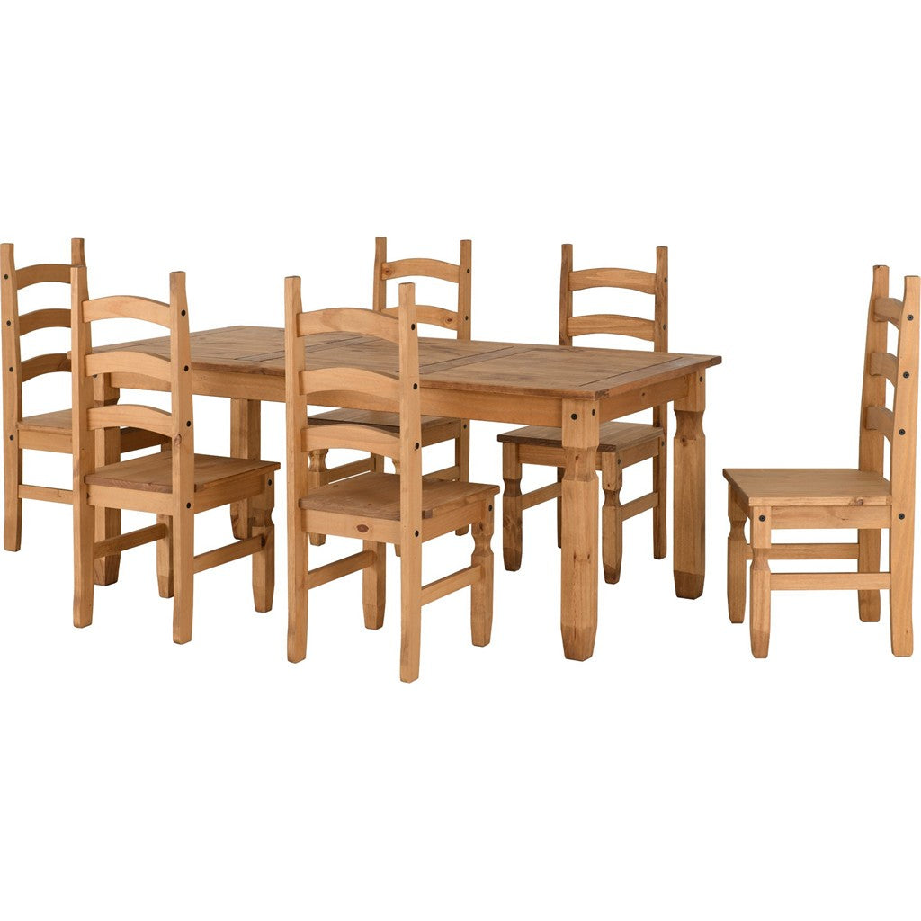 Corona 6 Chair Dining Set-Furniture-Seconique-Distressed Wax Pine-6' Dining Set-Levines Furniture