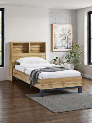Bali Bookcase Headboard Bed 90cm - Light Oak
