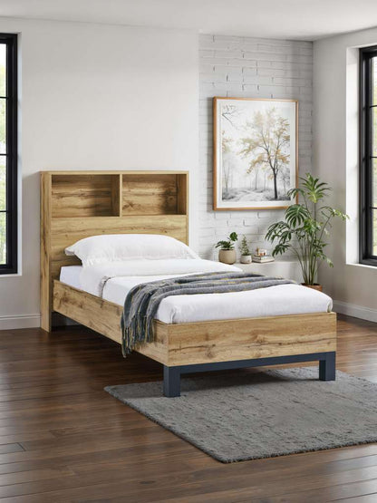 Bali Bookcase Headboard Bed 90cm - Light Oak