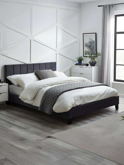 Rosa Grey Velvet Upholstered 150cm King Bed