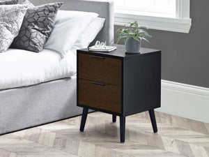 Alba 2 Drawer Bedside - Walnut/Black