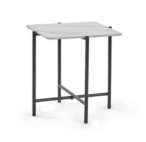 Siena White Marbled Sintered Stone Square Lamp Table