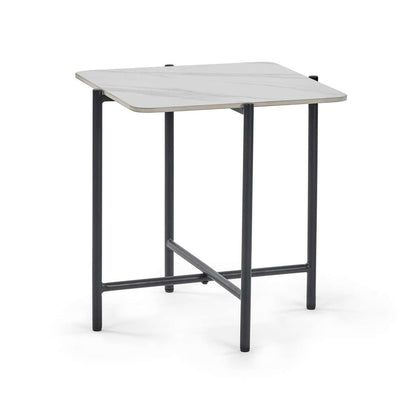 Siena White Marbled Sintered Stone Square Lamp Table