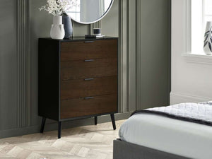 Alba 4 Drawer Wide Chest - Walnut/Black