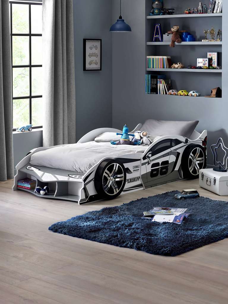 Storm White and Grey High Gloss 90cm Single Race Car Bed