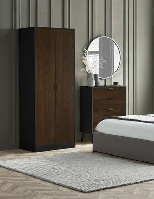 Alba 2 Door Wardrobe - Walnut/Black