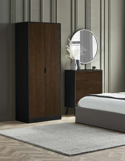 Alba 2 Door Wardrobe - Walnut/Black