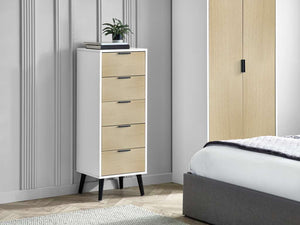 Alba 5 Drawer Narrow Chest - White/Oak
