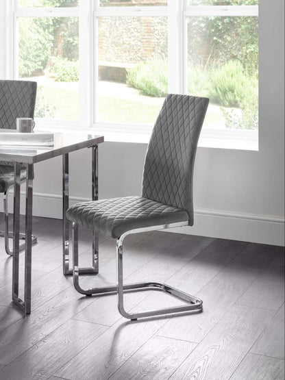Set Of 4 Calabria Velvet Cantilever Chairs - Grey