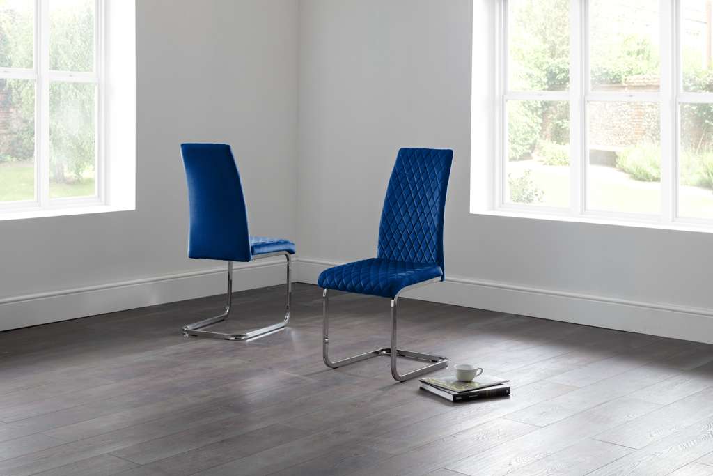 Set Of 4 Calabria Velvet Cantilever Chairs - Blue