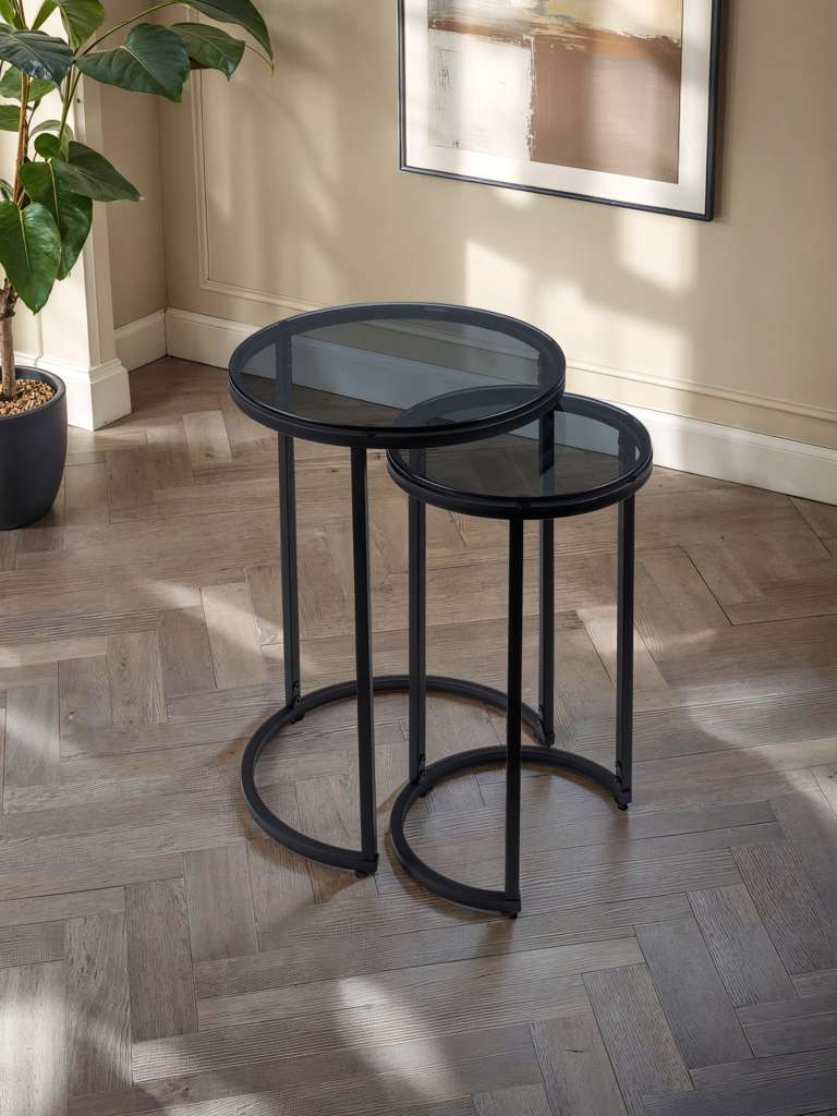 Chicago Round Nesting Side Tables Smoked Glass