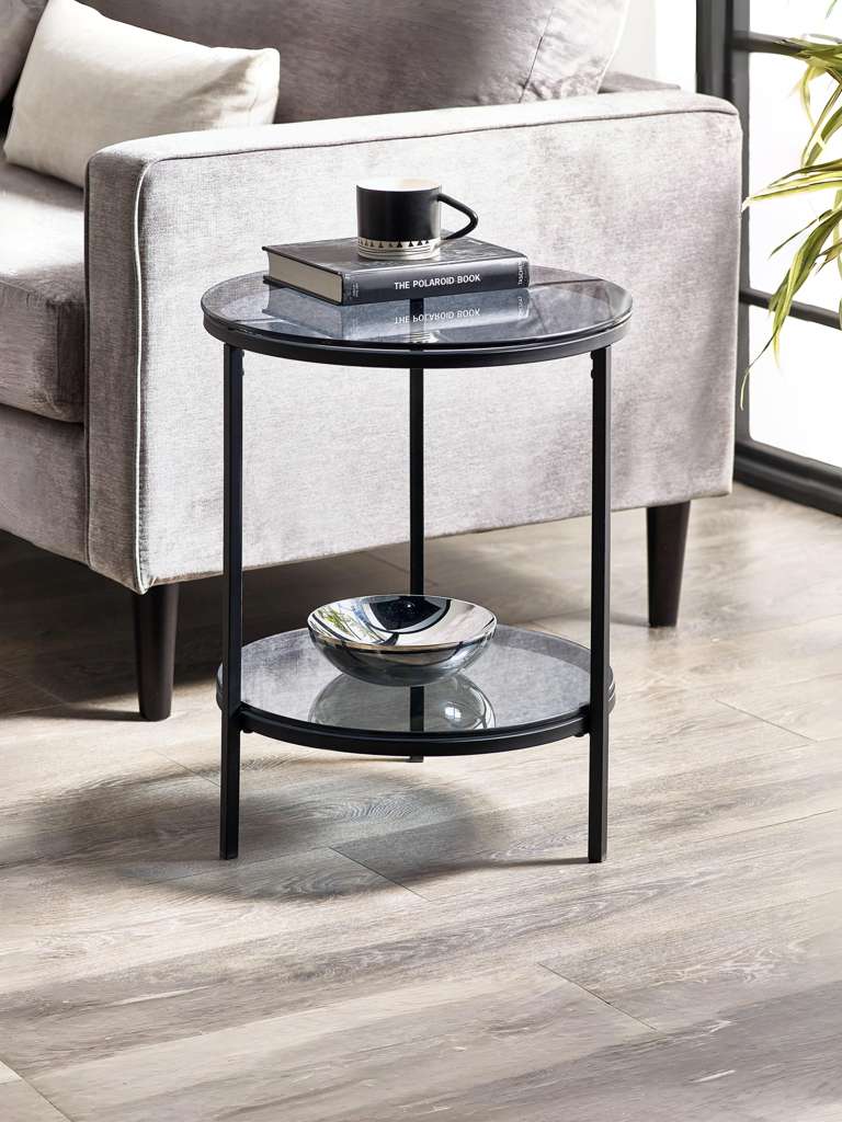 Chicago Circular Lamp Table With Shelf - Smoked Glass