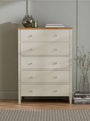 Coxmoor 5 Drawer Wide Chest - Ivory and Oak