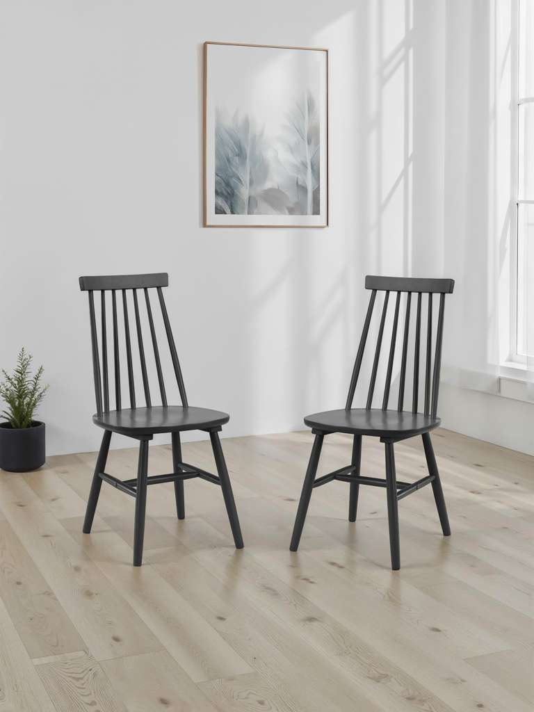 Set Of 2 Alassio Spindle Back Dining Chairs - Black