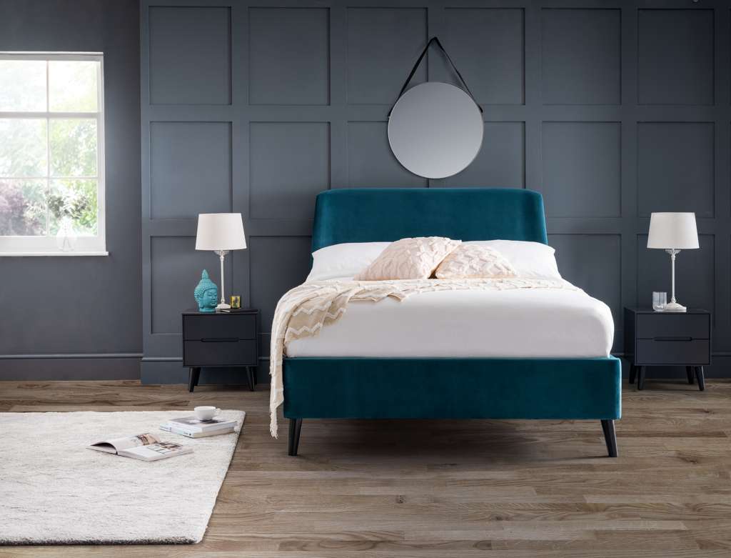 Frida Curved Velvet 135cm Double Bed - Teal
