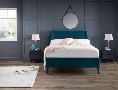 Frida Curved Velvet 150cm King Bed - Teal