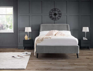 Frida Curved Velvet 135cm Double Bed - Grey