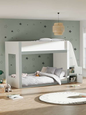 Gaia 90cm Single Bunk Bed - White and Silver