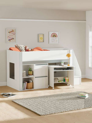 Gaia 90cm Single Midsleeper - White and Silver