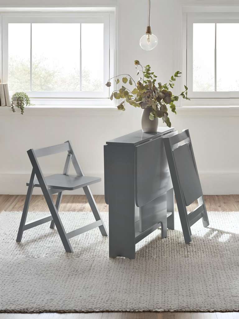Gatan Small Gateleg Table With 2 Chairs - Grey