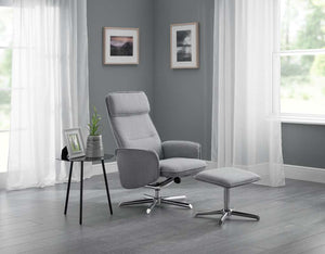 Aria Recliner Chair With Stool - Grey Linen