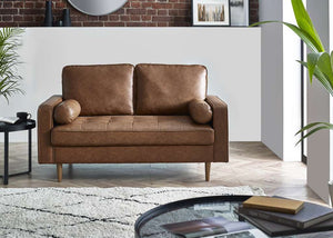 Henley 2 Seater Sofa Brown Faux Leather