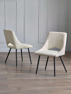 Set Of 2 Iris Boucle Dining Chairs - Ivory