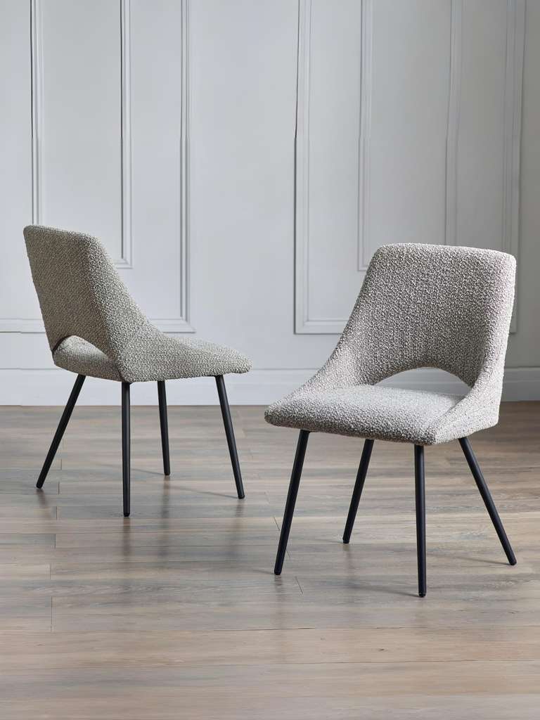 Set Of 2 Iris Boucle Dining Chairs - Grey