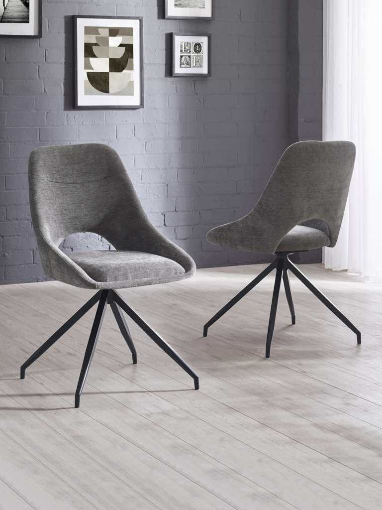 Jonah Set of 2 Grey Chenille Upholstered Dining Chairs