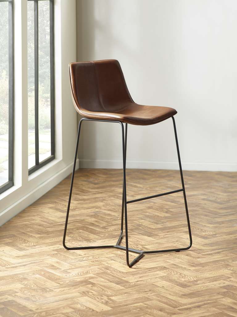 Set of 2 Joren Tan Brown PU Leather Bar Stools