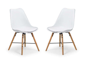 Set Of 2 Kari Dining Chairs - White Seat & Oak Legs