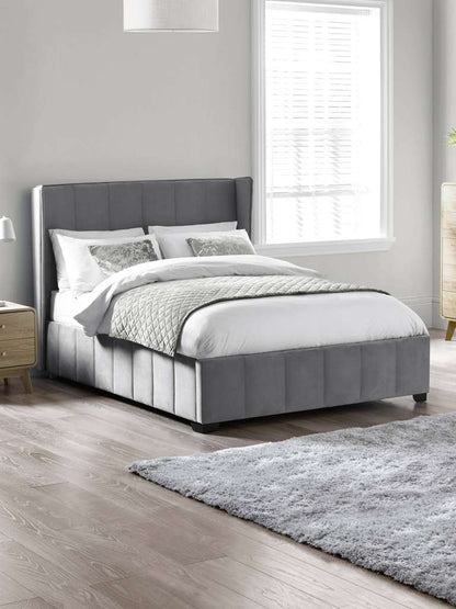 Katie Grey Velvet Upholstered 135cm Double Bed